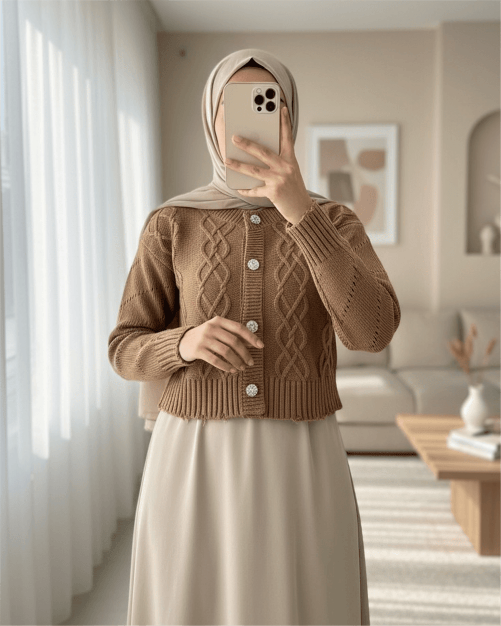 سترة صوفية ممزقة بأزرار حجرية - مينك-Hırka-351-5359-R23