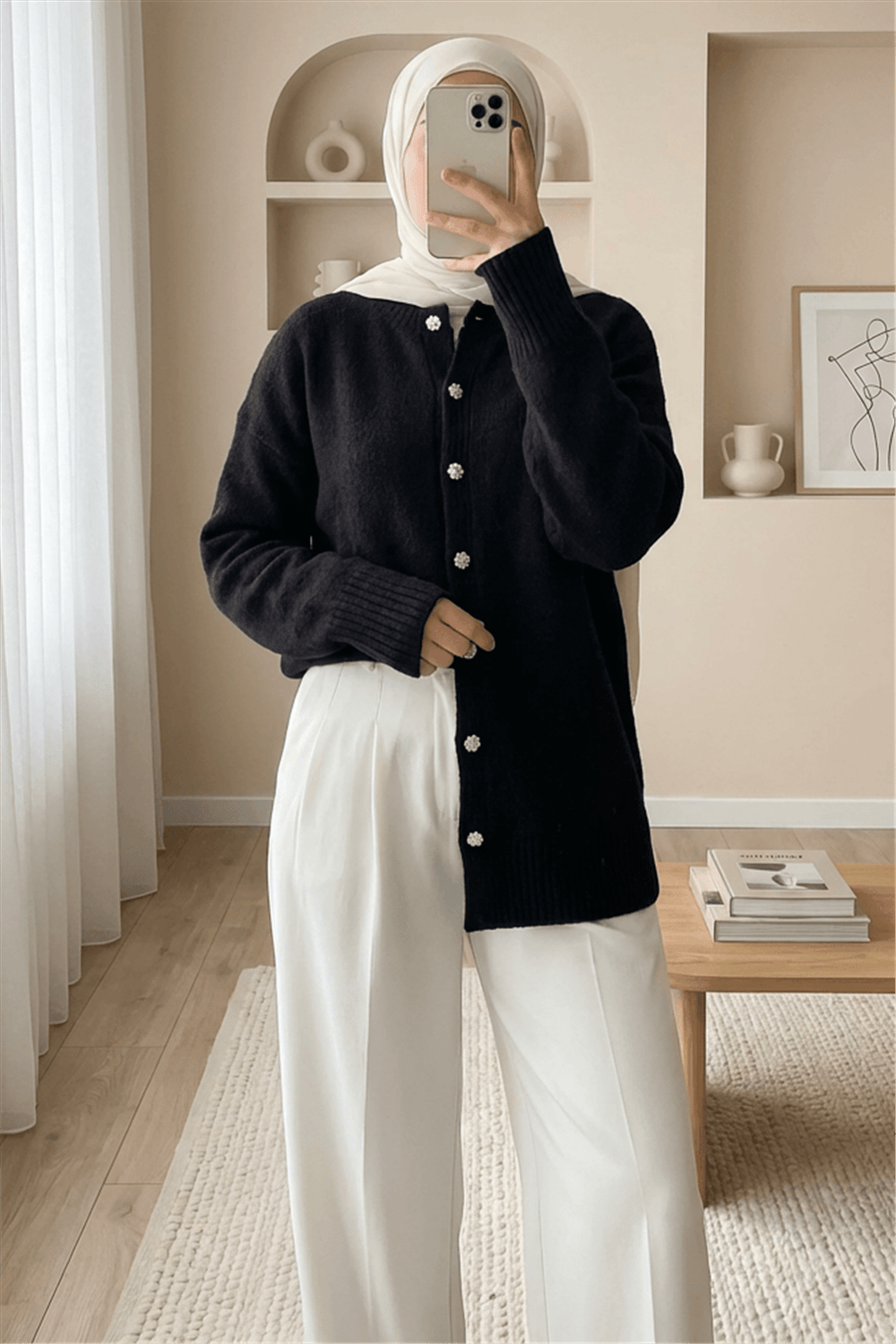 Taşlı Düğmeli Yumoş Salaş Triko Hırka -K. Kahve-Hırka-109-0945-R54