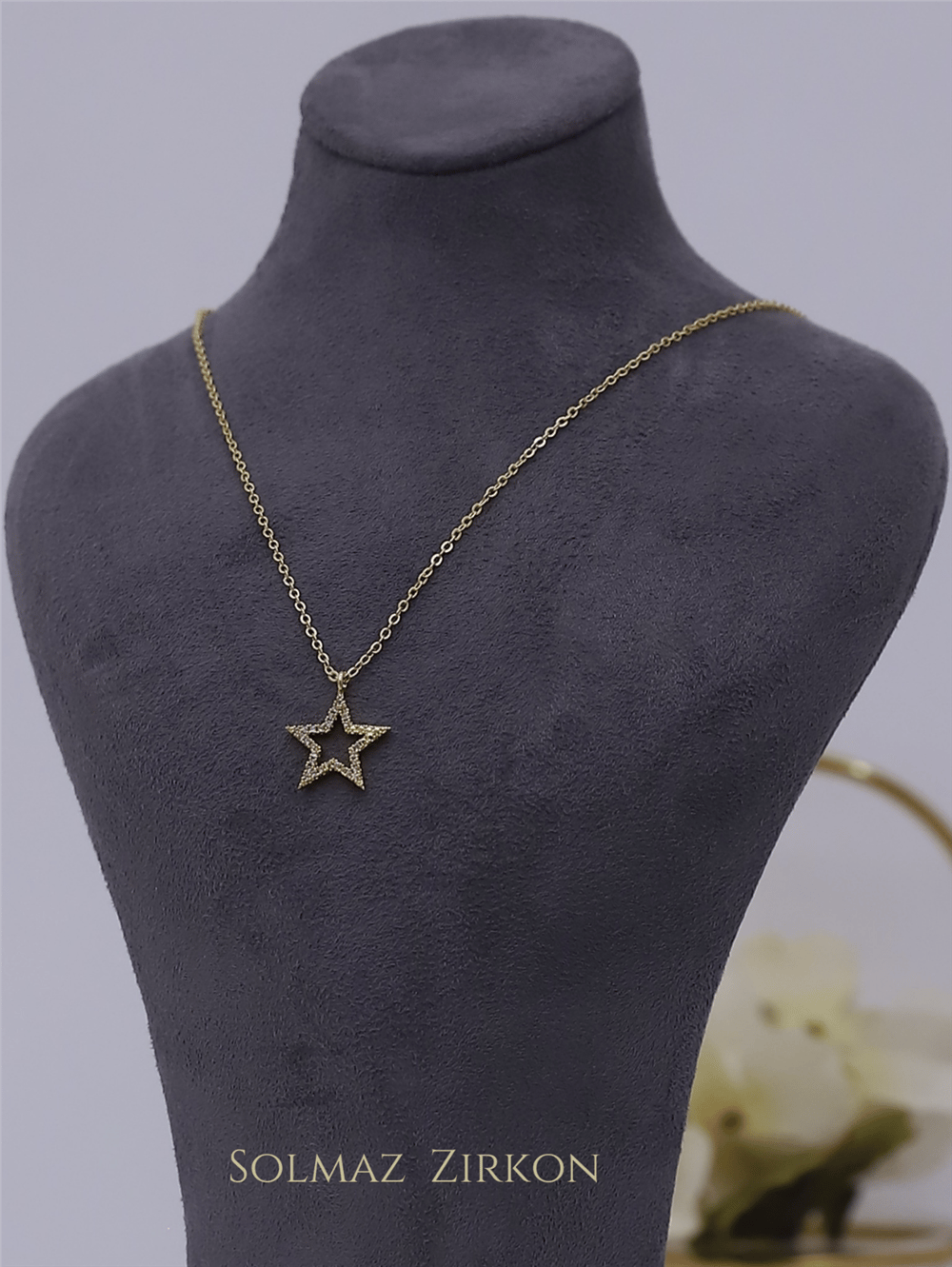 Taşlı Yıldız Solmayan Zirkon Kolye -Altın-360-1425-R46