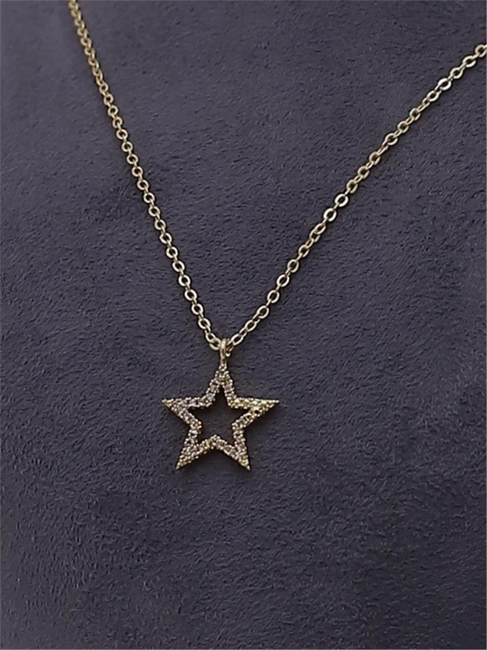 Taşlı Yıldız Solmayan Zirkon Kolye -Altın-360-1425-R46