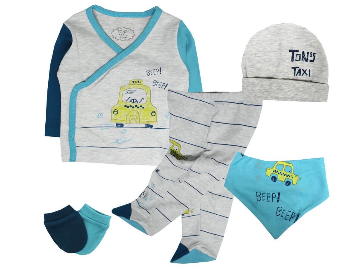 Tongs Baby TAXI 5'li Zıbın Takım 0-3 Ay Hastane Çıkışı -Mavi