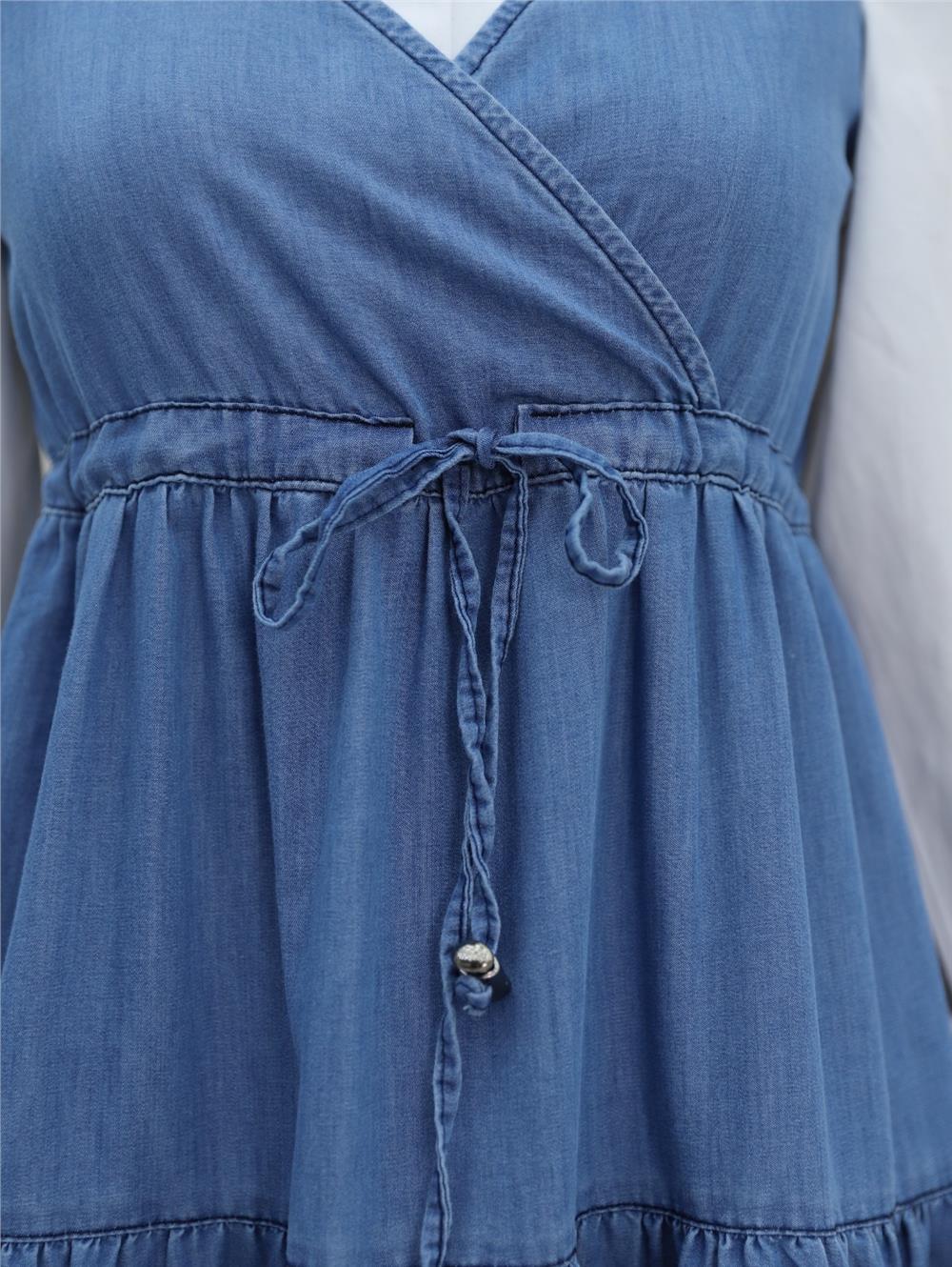 Tünel Bağcıklı V Yaka Kot Jile -Mavi-186-5771-R31