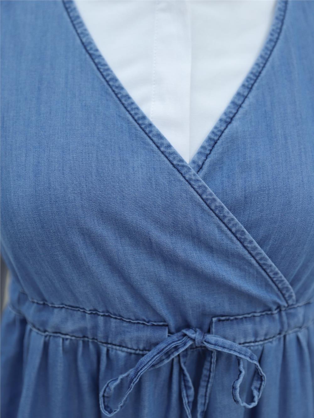 Tünel Bağcıklı V Yaka Kot Jile -Mavi-186-5771-R31