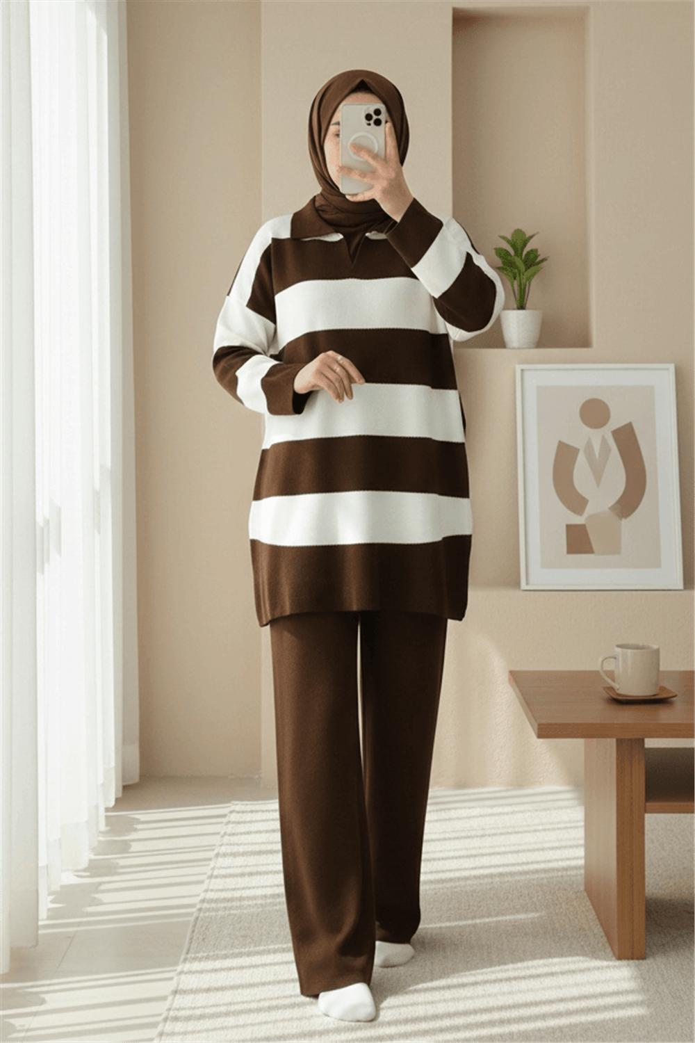 V Yaka Pantolonlu Triko Takım -K. Kahve-Takım-384-5010-R54