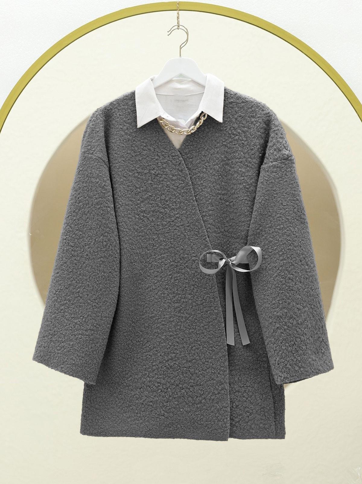 Yandan Bağlamalı Buklet Kimono  -Füme