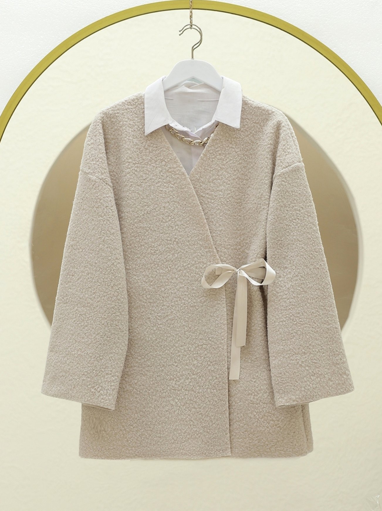 Yandan Bağlamalı Buklet Kimono -Taş