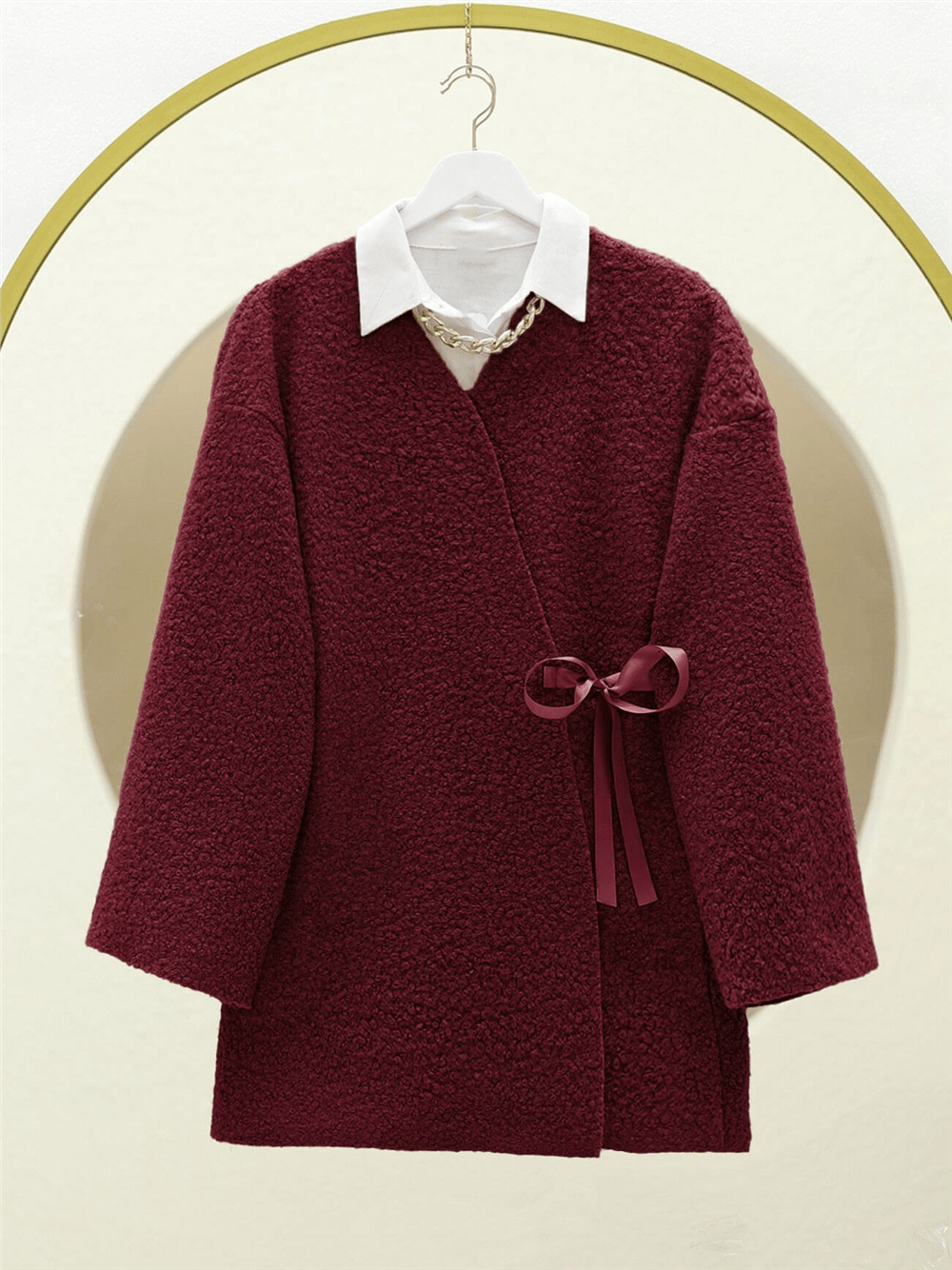 Yandan Bağlamalı Buklet Kimono  -Bordo-Kimono&Kaftan-253-12961-R04