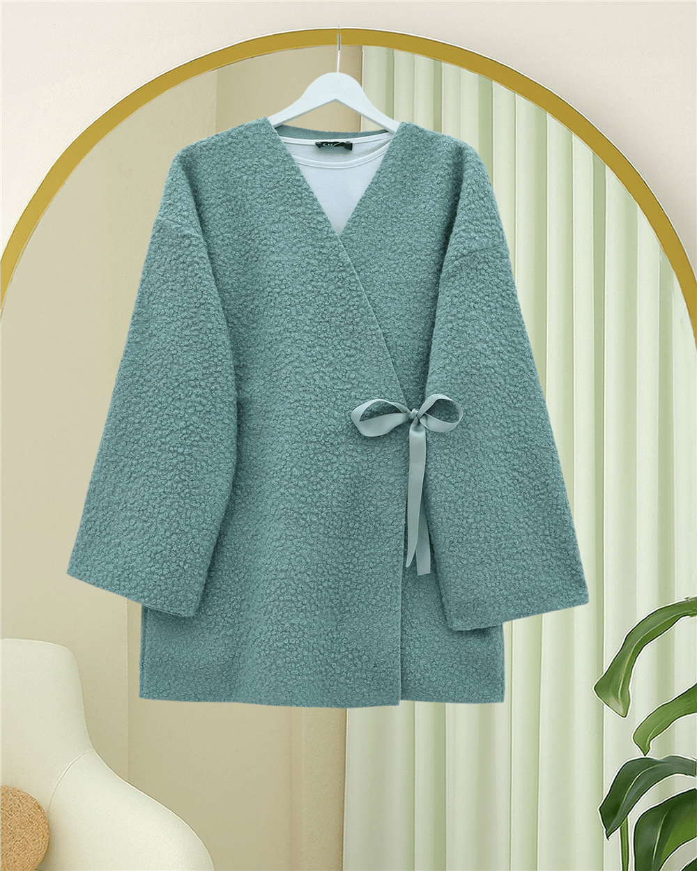 Yandan Bağlamalı Buklet Kimono   -Mint-Ceket-253-12961-R24
