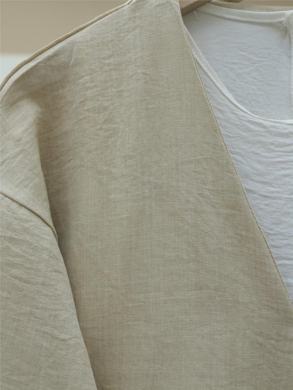 Yandan Bağlamalı Keten Kimono -Bej-349-6017-R56