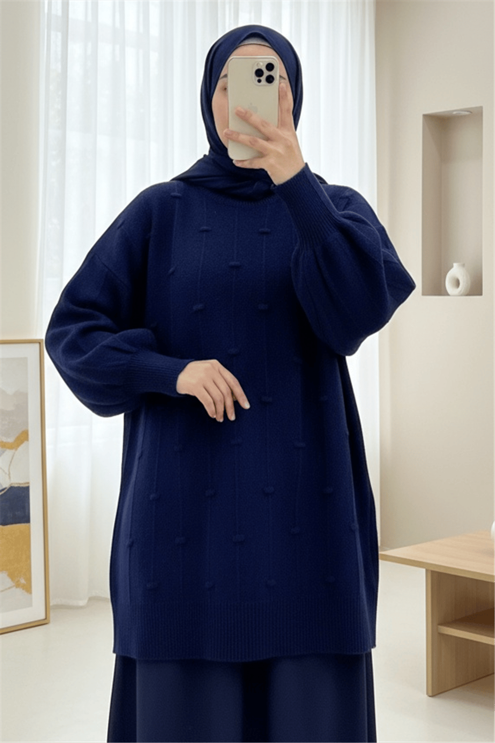 Yanı Yırtmaçlı Ponponlu Yumoş Triko Kazak -Laci-Kazak-295-4513-R03