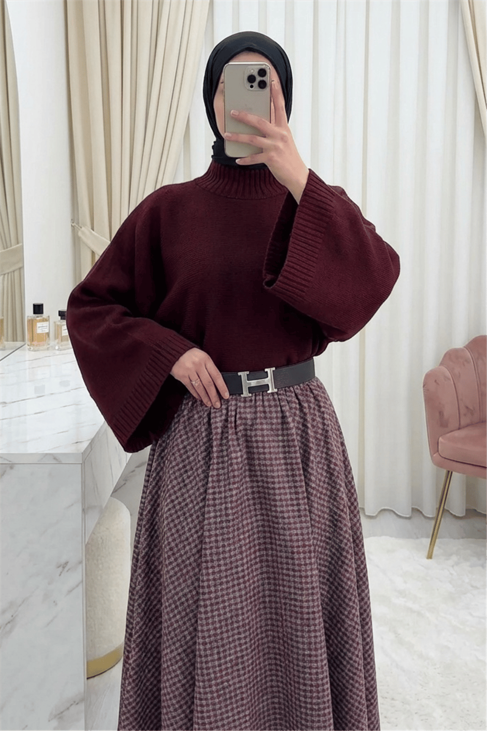 Yarım Boğaz Krop Triko Kazak -Bordo-Kazak-207-1593-R04