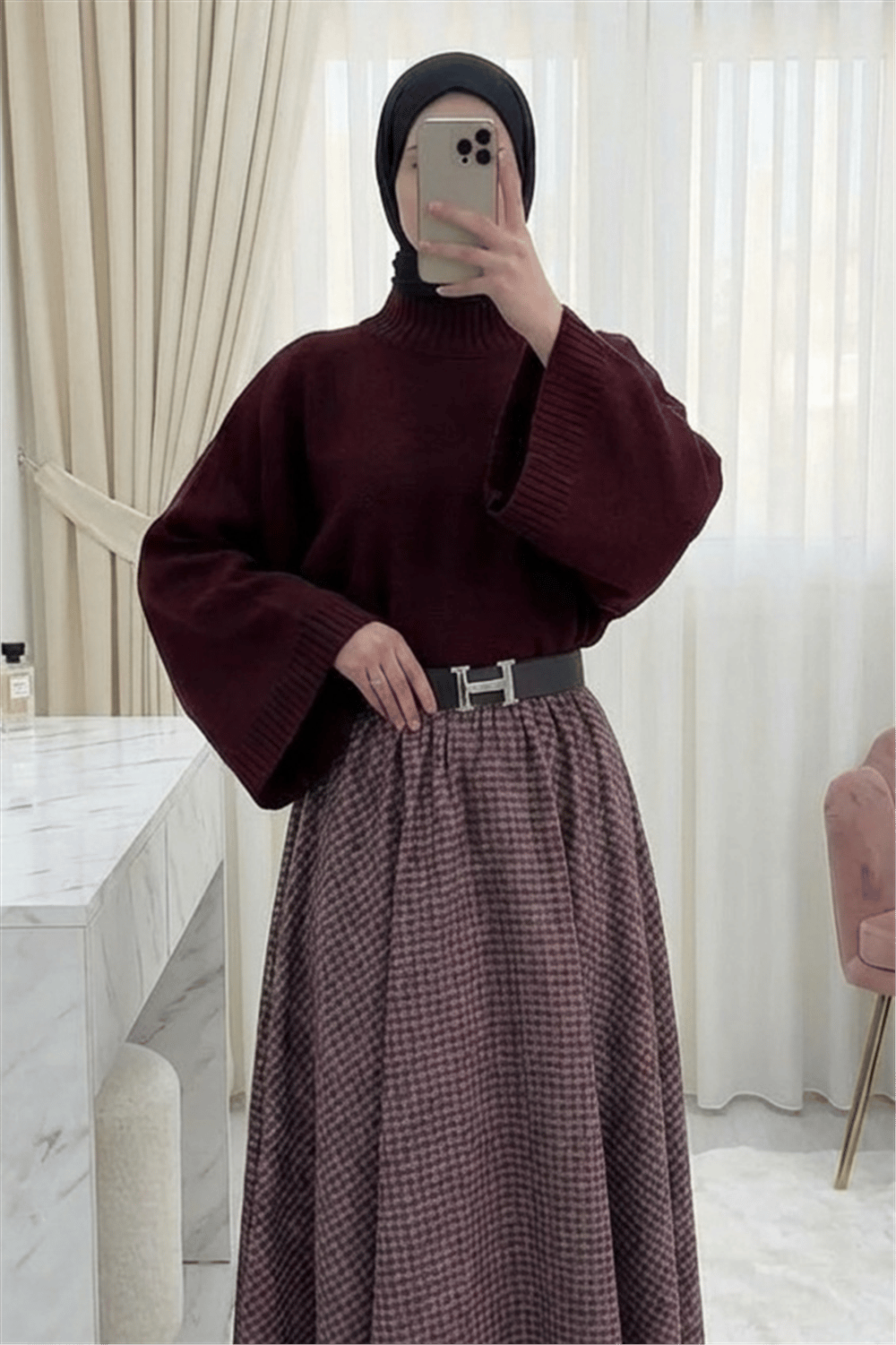 Yarım Boğaz Krop Triko Kazak -Bordo-Kazak-424-906090-R04
