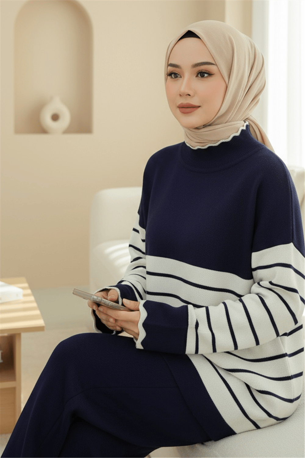 Yarım Boğazlı Çizgili Triko Takım -Laci-Takım-295-4524-R03
