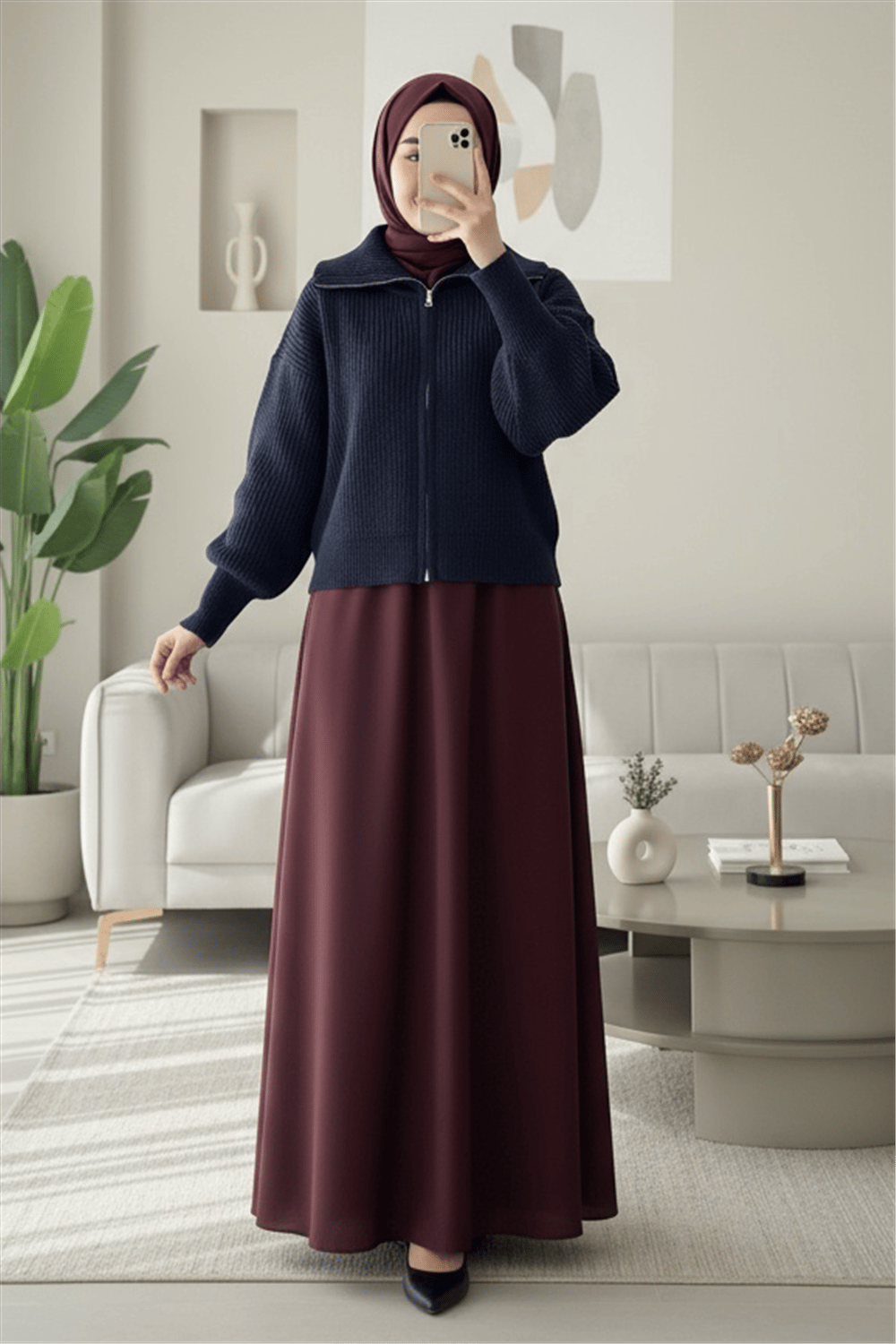 Yarım Boğazlı Fermuarlı Triko Hırka -Laci-Hırka-109-0887-R03