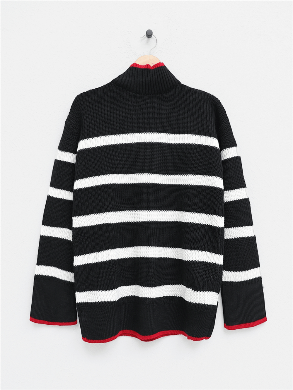 Yarım Boğazlı Örgü Desen Triko Tunik -Siyah-357-5144-R01