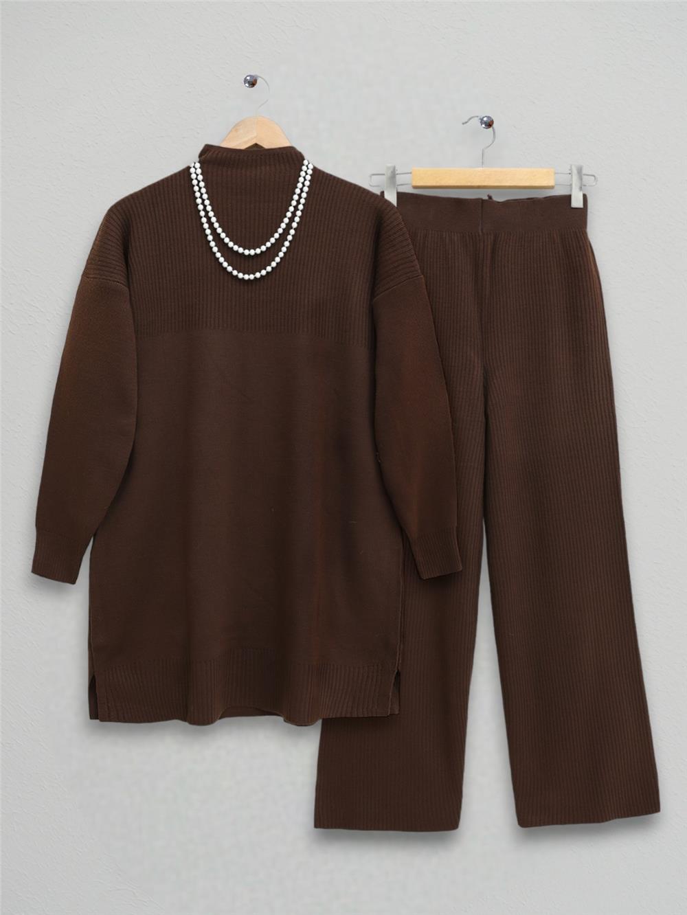 Yarım Boğazlı Triko Takım -Kahve-295-5430-R15