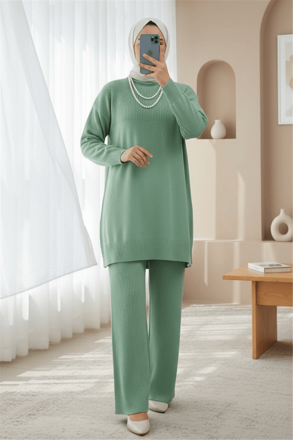 Yarım Boğazlı Triko Takım  -Mint-Takım-295-5430-R24