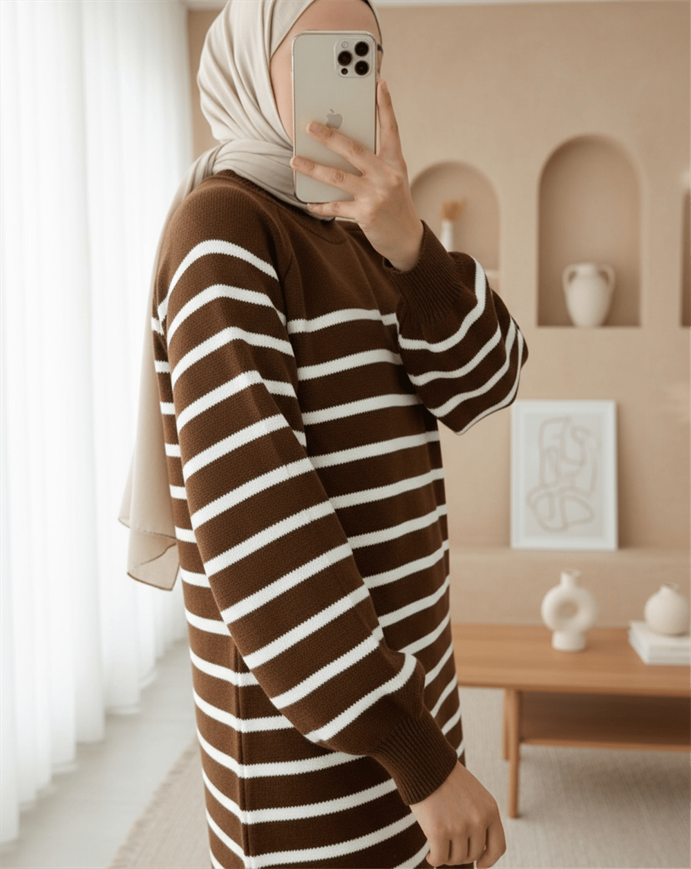 Yarım Boğazlı Triko Tunik -Kahve-Triko Tunik-109-9832-R15