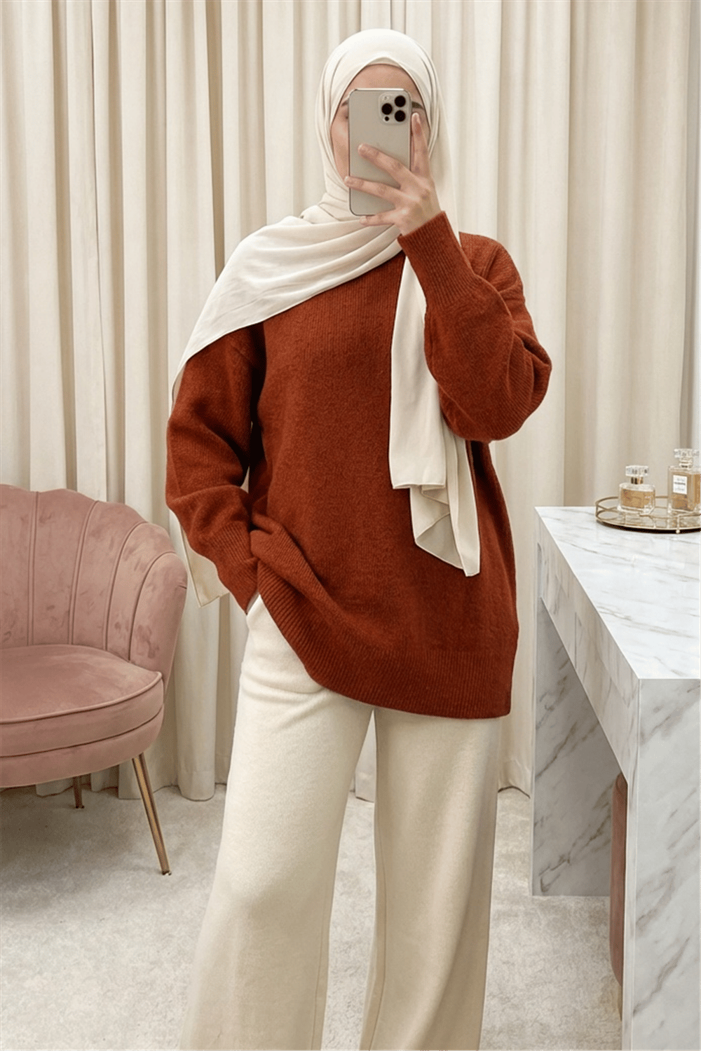 Yarım Boğazlı Yumoş Salaş Triko Kazak -Kiremit-Kazak-109-0965-R30