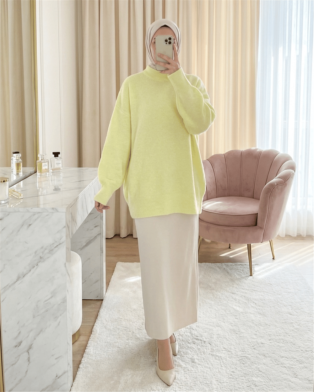 Yarım Boğazlı Yumoş Salaş Triko Kazak -Açık Sarı-Kazak-109-0965-R75