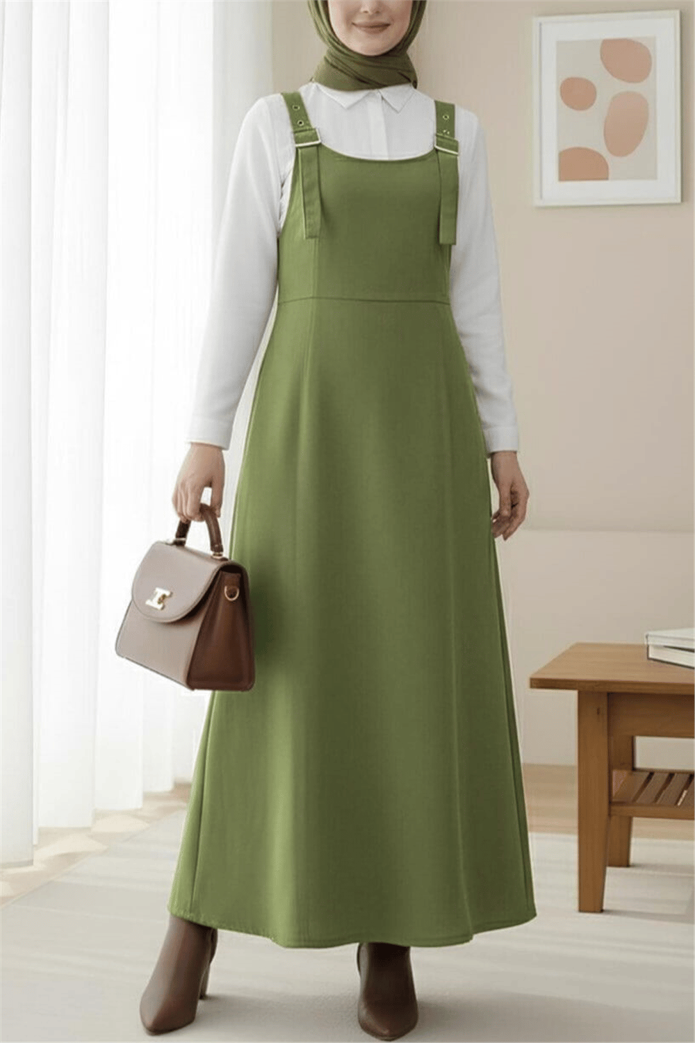 Yarım Fermuarlı Gabardin Jile  -Haki-Elbise-362-4289-R05