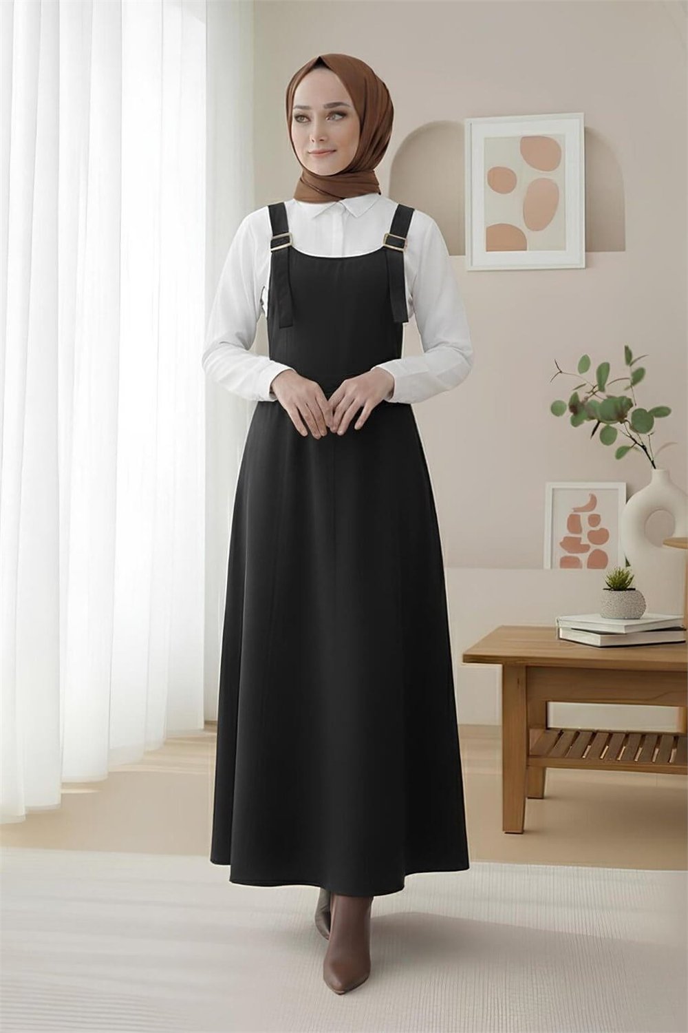 Yarım Fermuarlı Gabardin Jile  -Siyah-Elbise-362-4289-R01