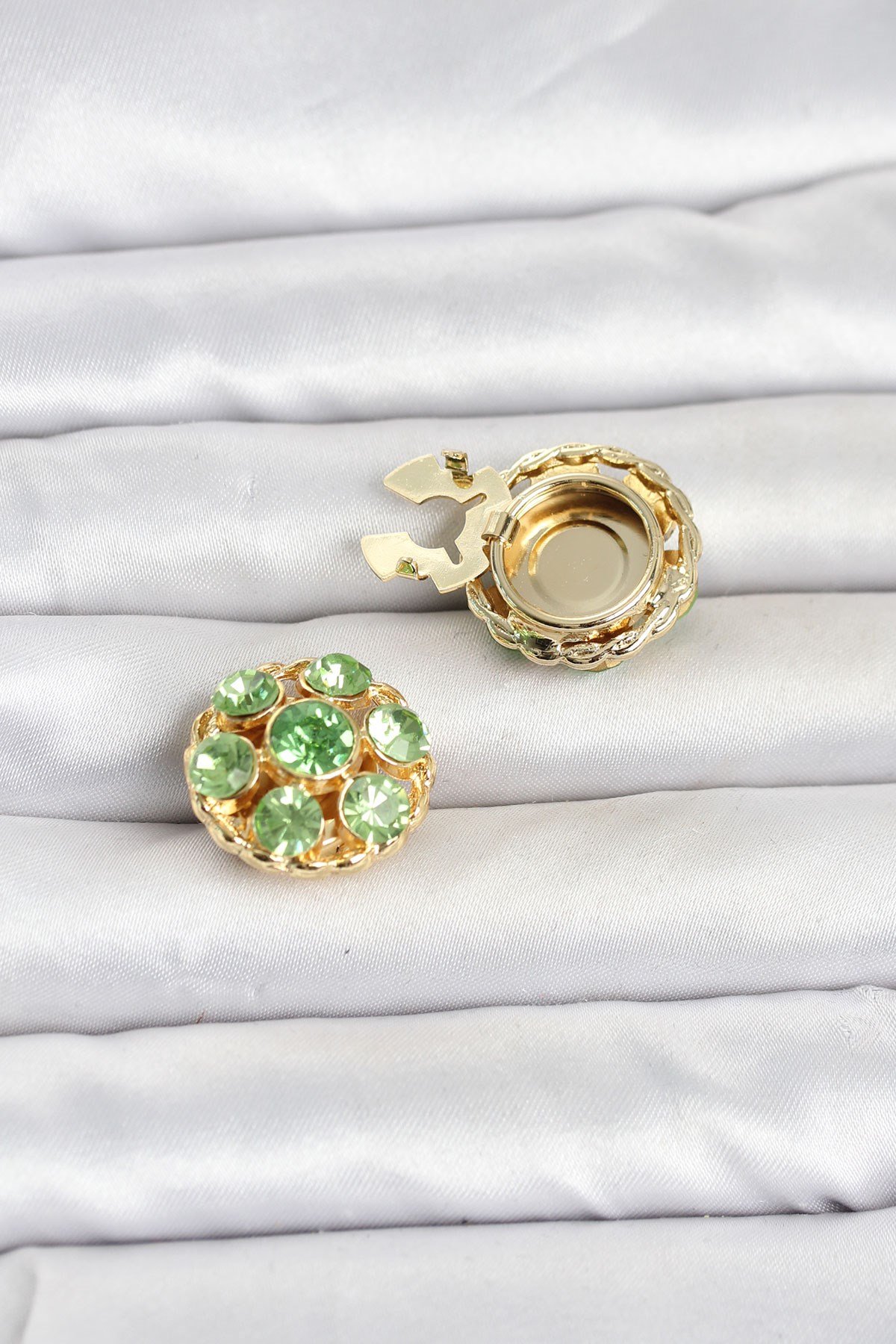 Yeşil Zirkon Taşlı Düğme veya Manşet Broşu