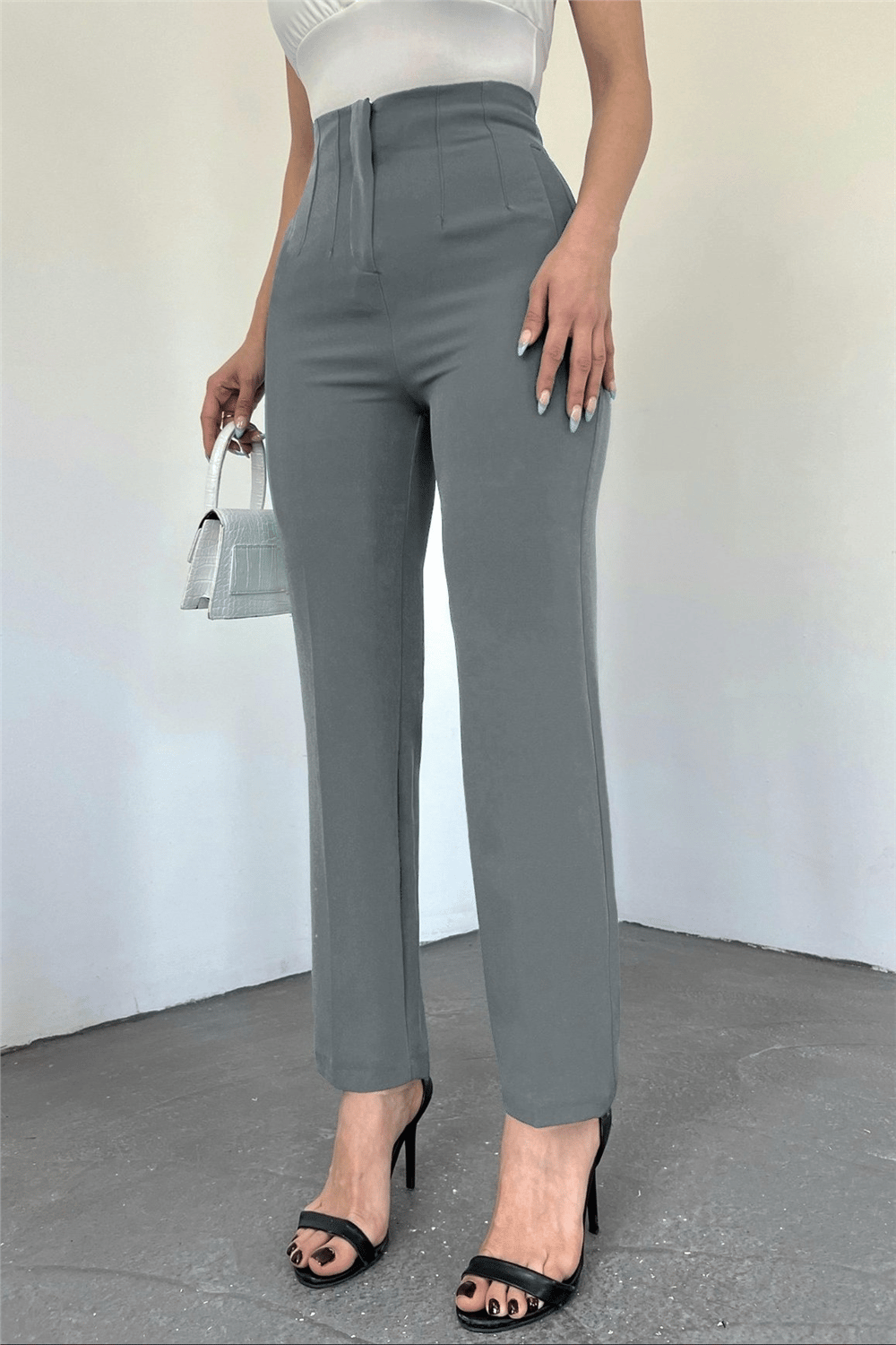 Zra بنطلون جزرة بطيات - رمادي-Pantolon-400-1609-R11