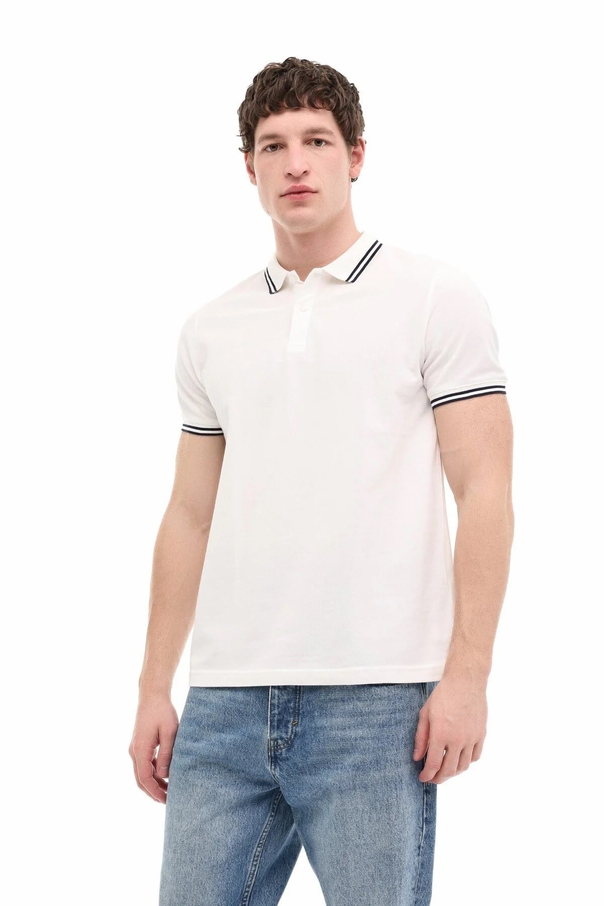 Kinetix MB YK CZ 12BS108 6FX Beyaz Erkek Kısa Kollu Polo T-Shırt