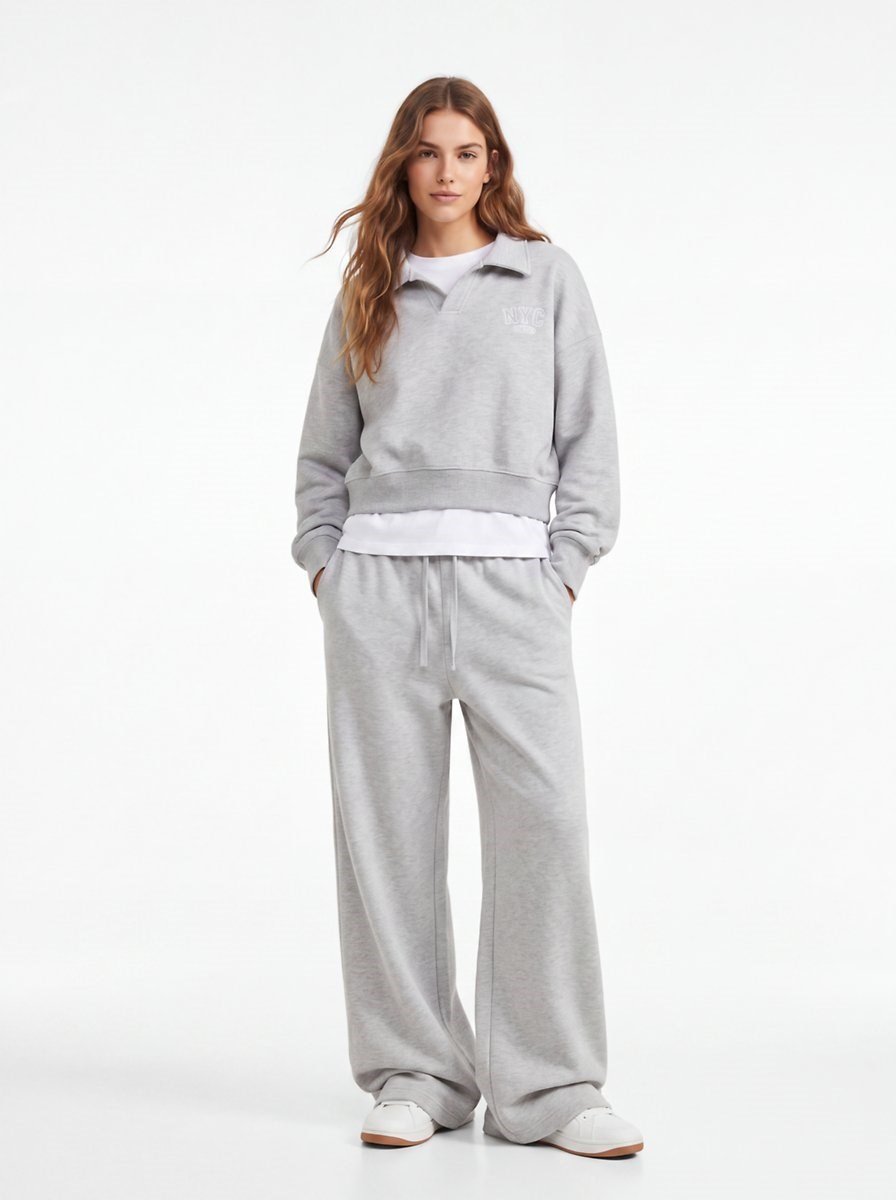 Ltb ZOKOFA Relaxed Fit Yaka Detaylı Yazı Baskılı Gri Sweatshırt