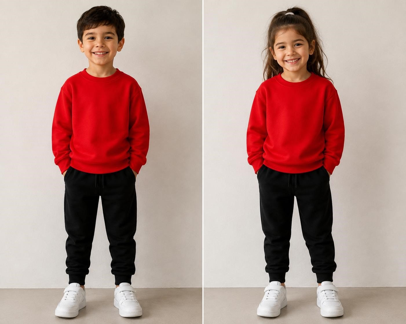 Uzun Kollu Unisex Çocuk Kırmızı Düz Baskısız Sweatshirt