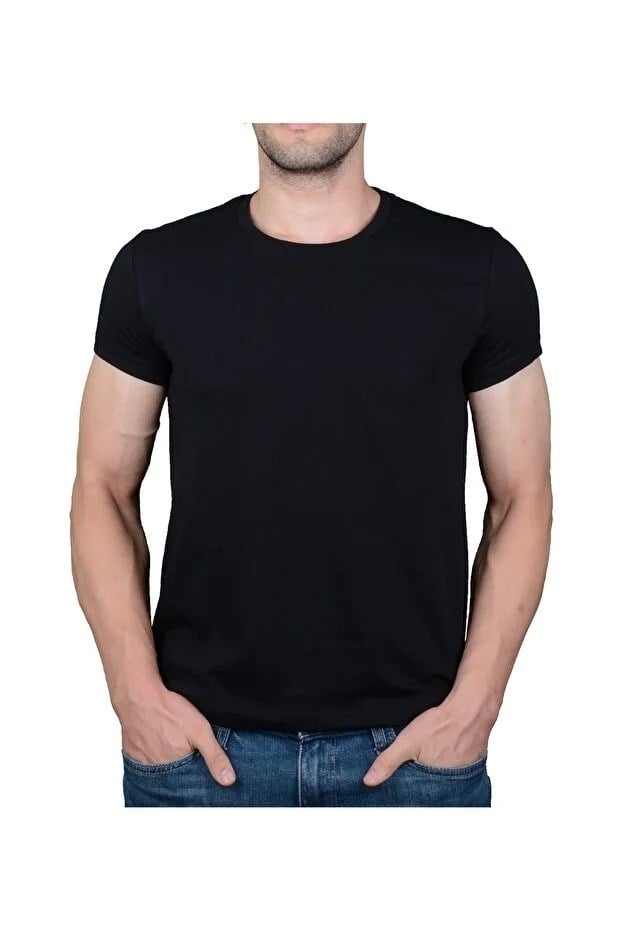 Solo Erkek %100 Organik Pamuklu Kalın Dokulu Bisiklet Yakalı Siyah T-shirt