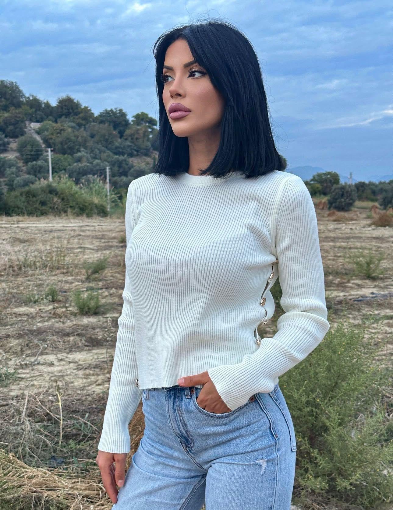 VOLUMEX Yanı Gold Düğme Detaylı Fitilli Triko