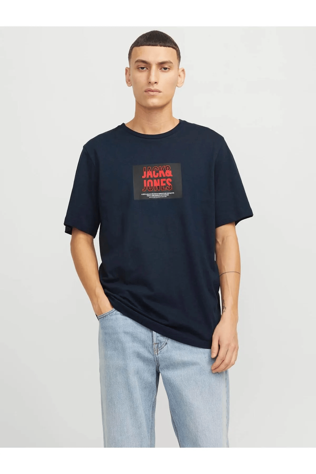 Jack & Jones Erkek Lacivert Jjhudson Tee Ss Crew Neck Ln T-shirt 12268477JACK&JONES12268477