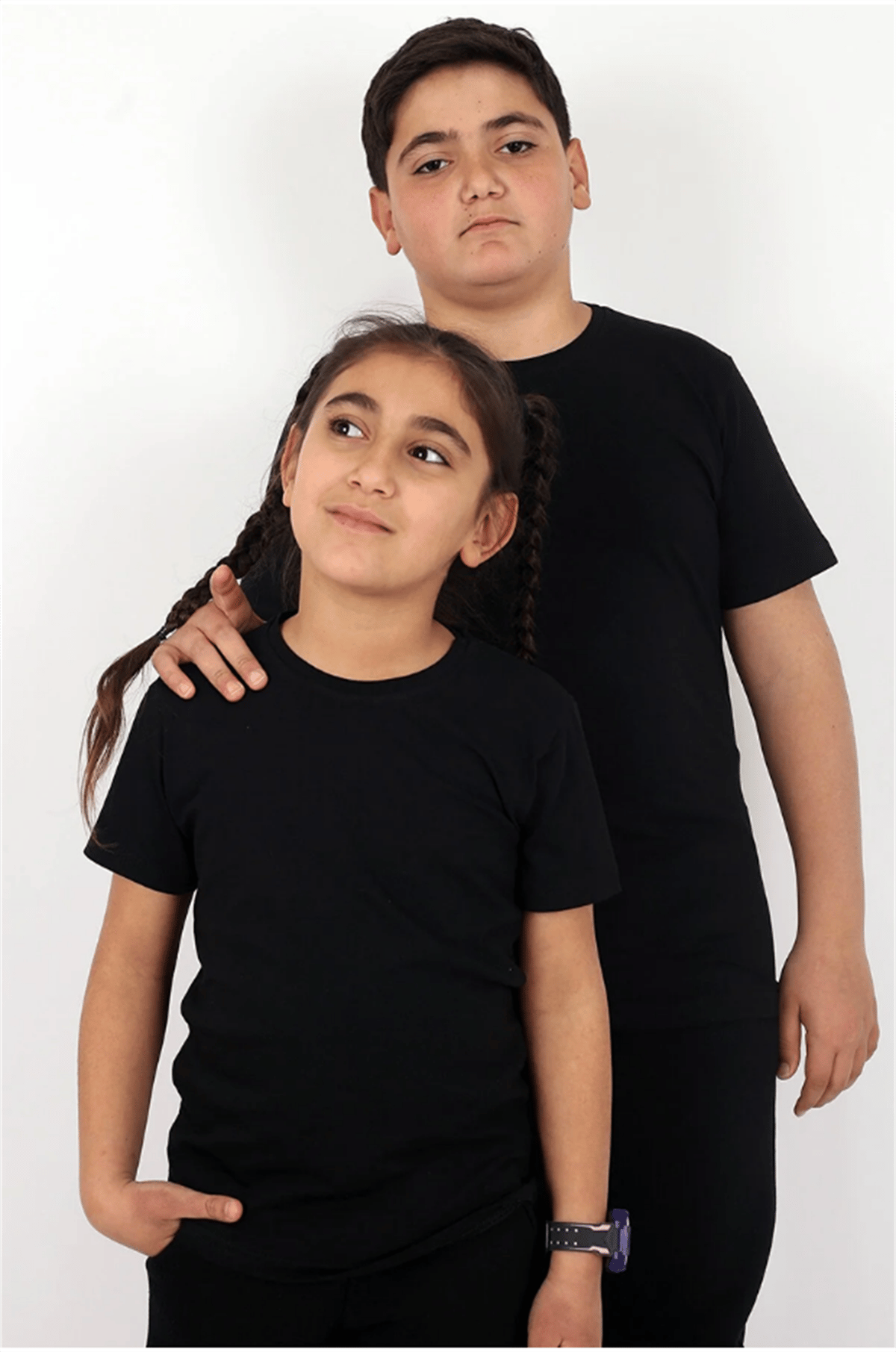 Basic Bisiklet Yaka %100 Pamuk Düz Unisex 7-16 Yaş Çocuk T-shirtMarkahit00437