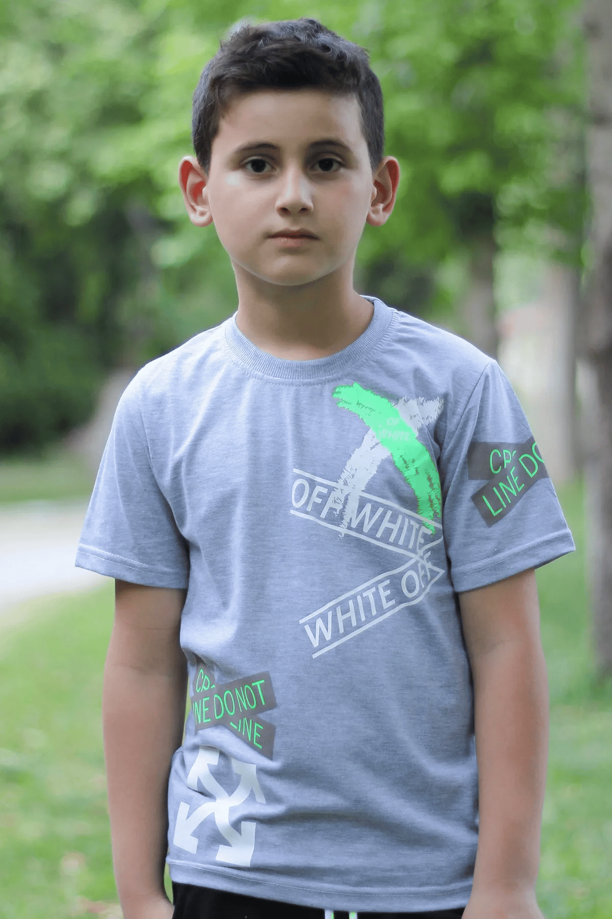 X Baskılı %100 Pamuk Gri Erkek Çocuk T-shirt 9-16 YaşMarkahit00280