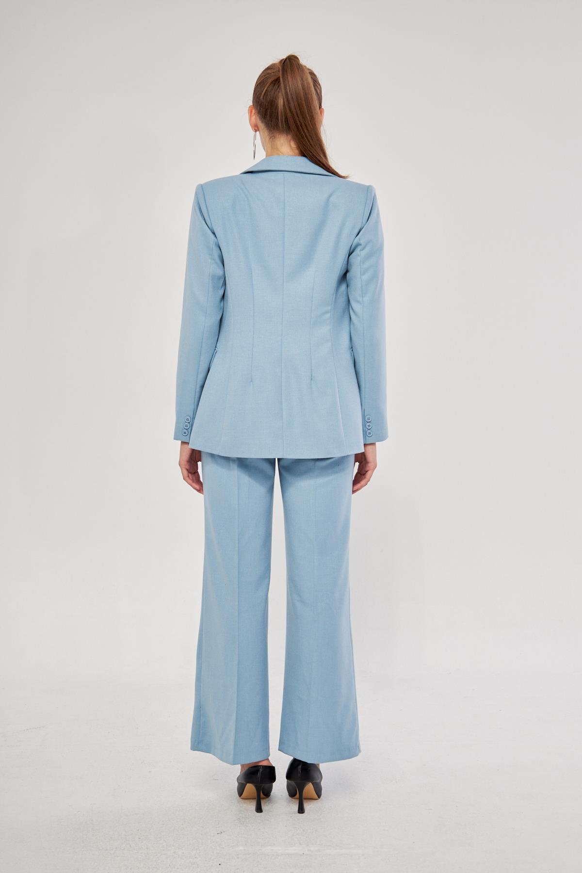 2 Düğme Flanel Desenli Takım Bebe Mavi