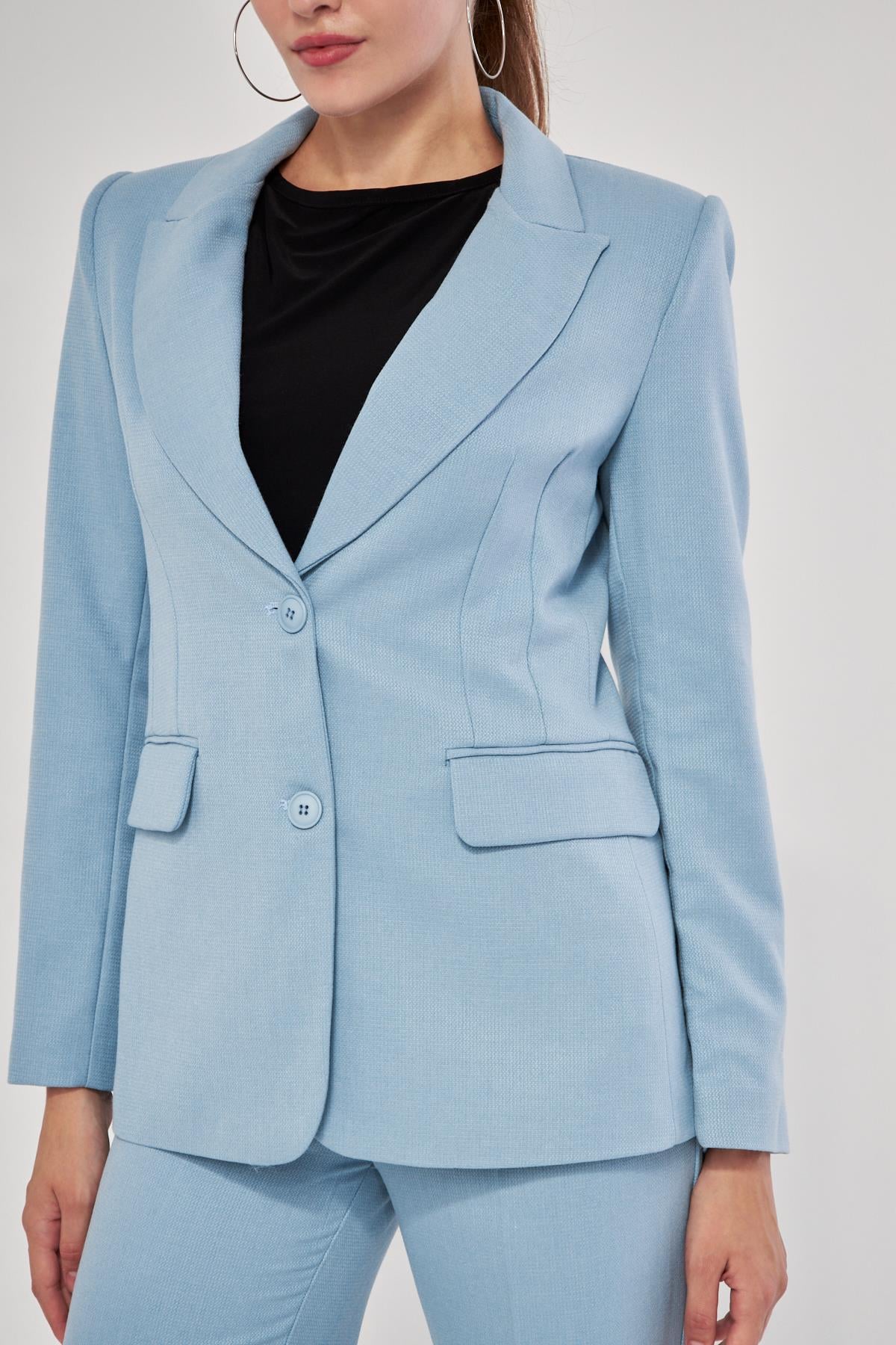 2 Düğme Flanel Desenli Takım Bebe Mavi