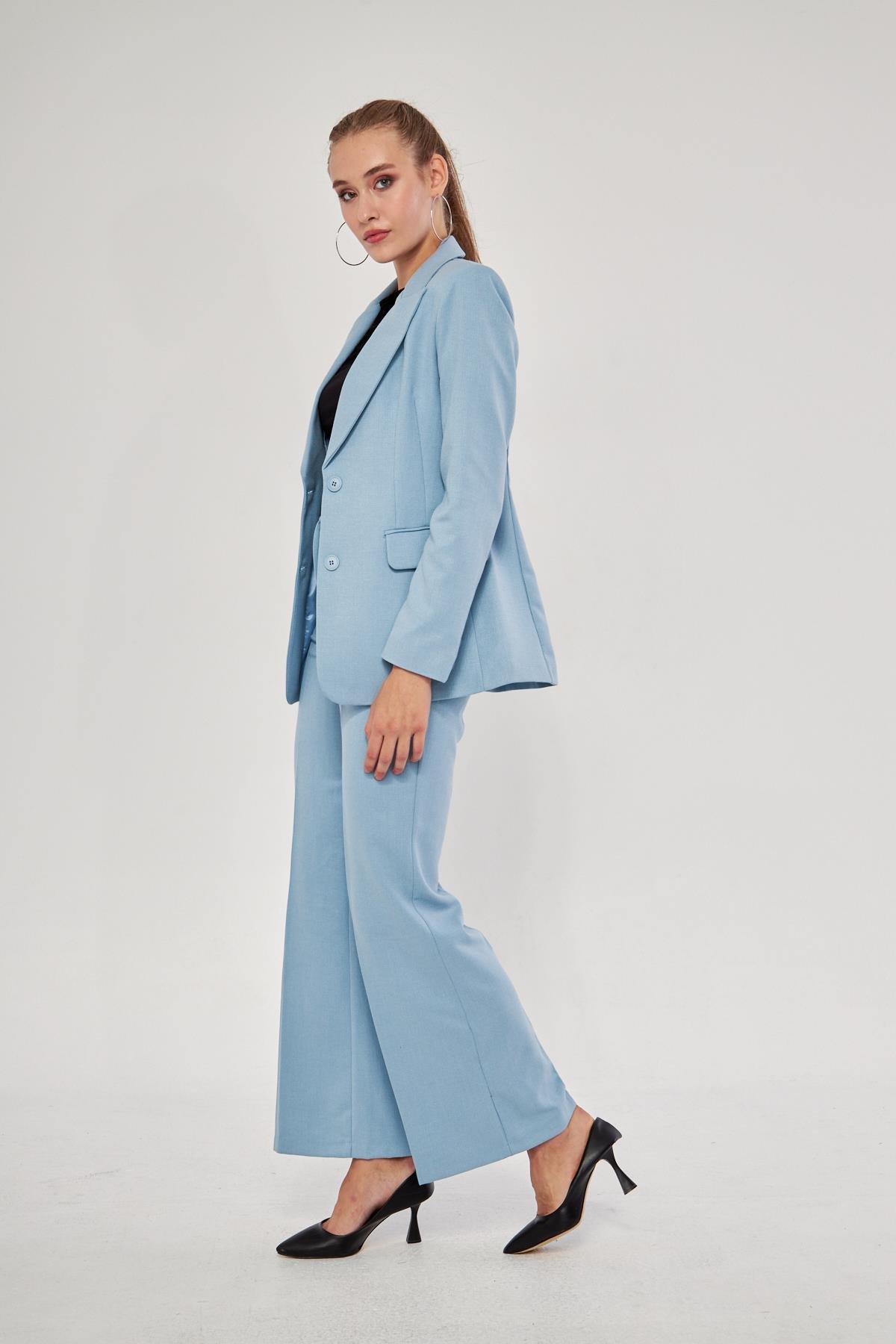 2 Düğme Flanel Desenli Takım Bebe Mavi