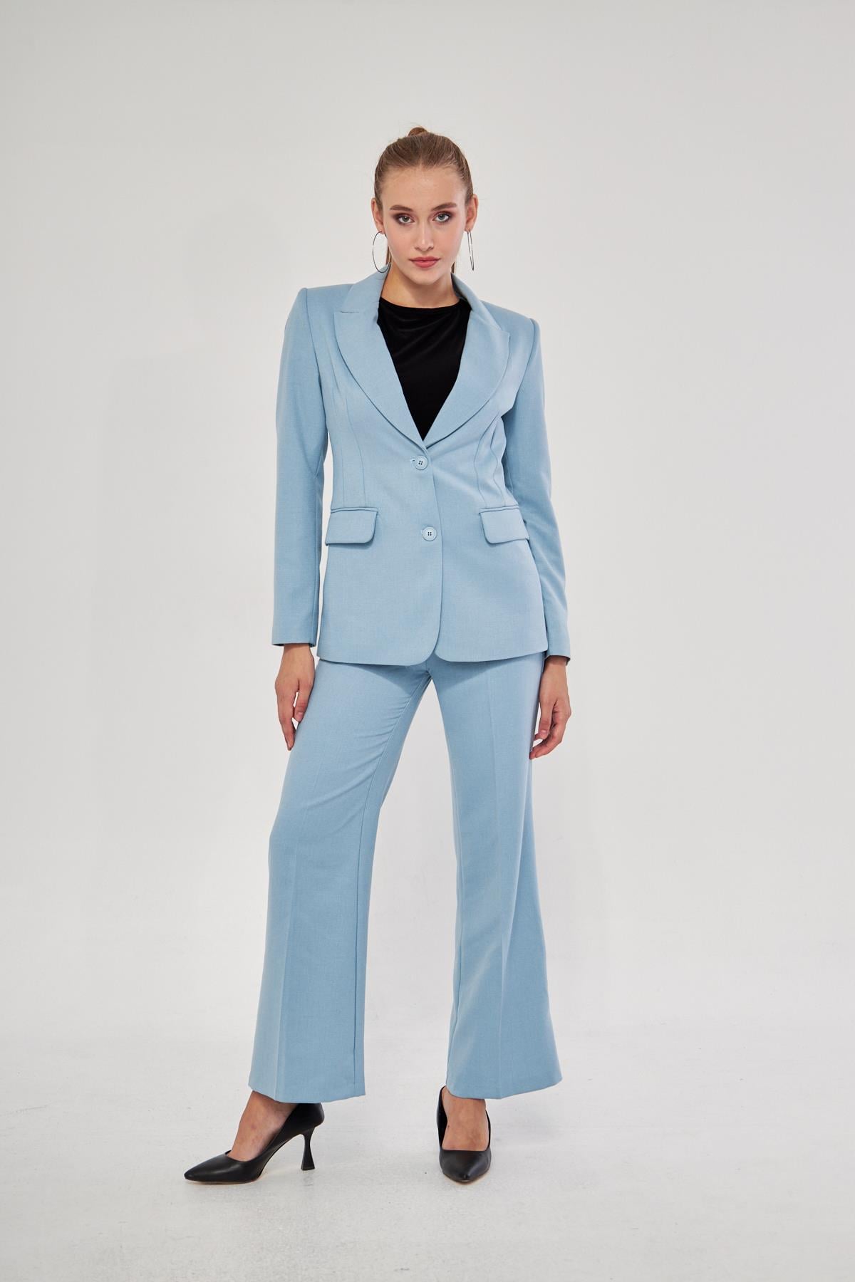 2 Düğme Flanel Desenli Takım Bebe Mavi