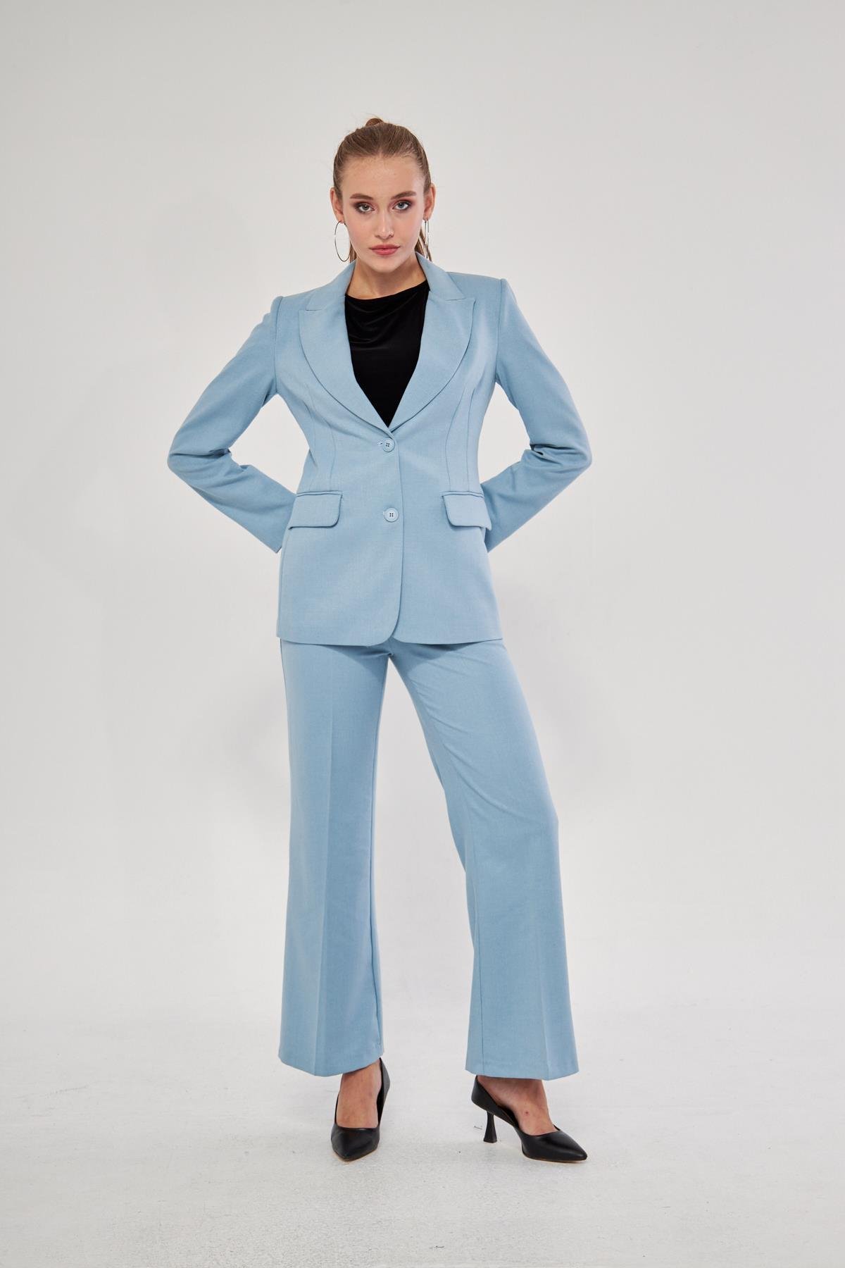 2 Düğme Flanel Desenli Takım Bebe Mavi