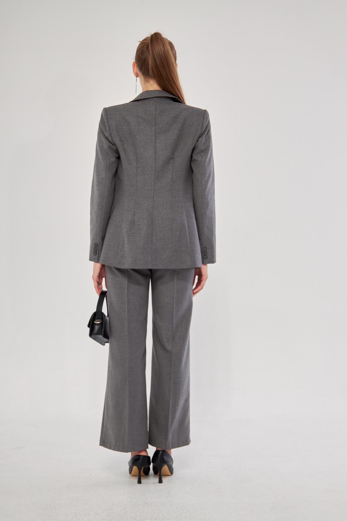 2 Düğme Flanel Desenli Takım Siyah