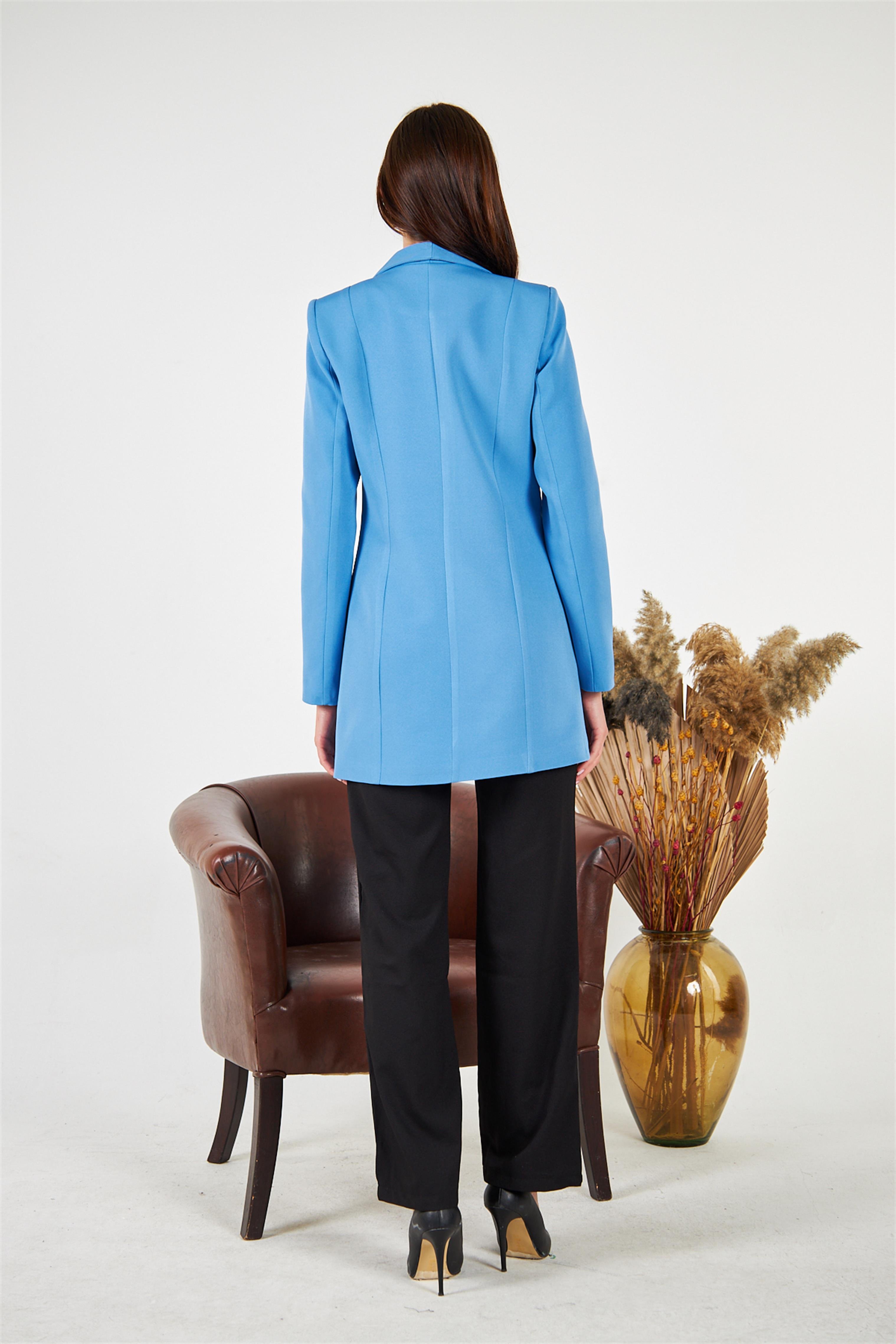 2 Düğme Geniş Yaka Ceket Açık Mavi