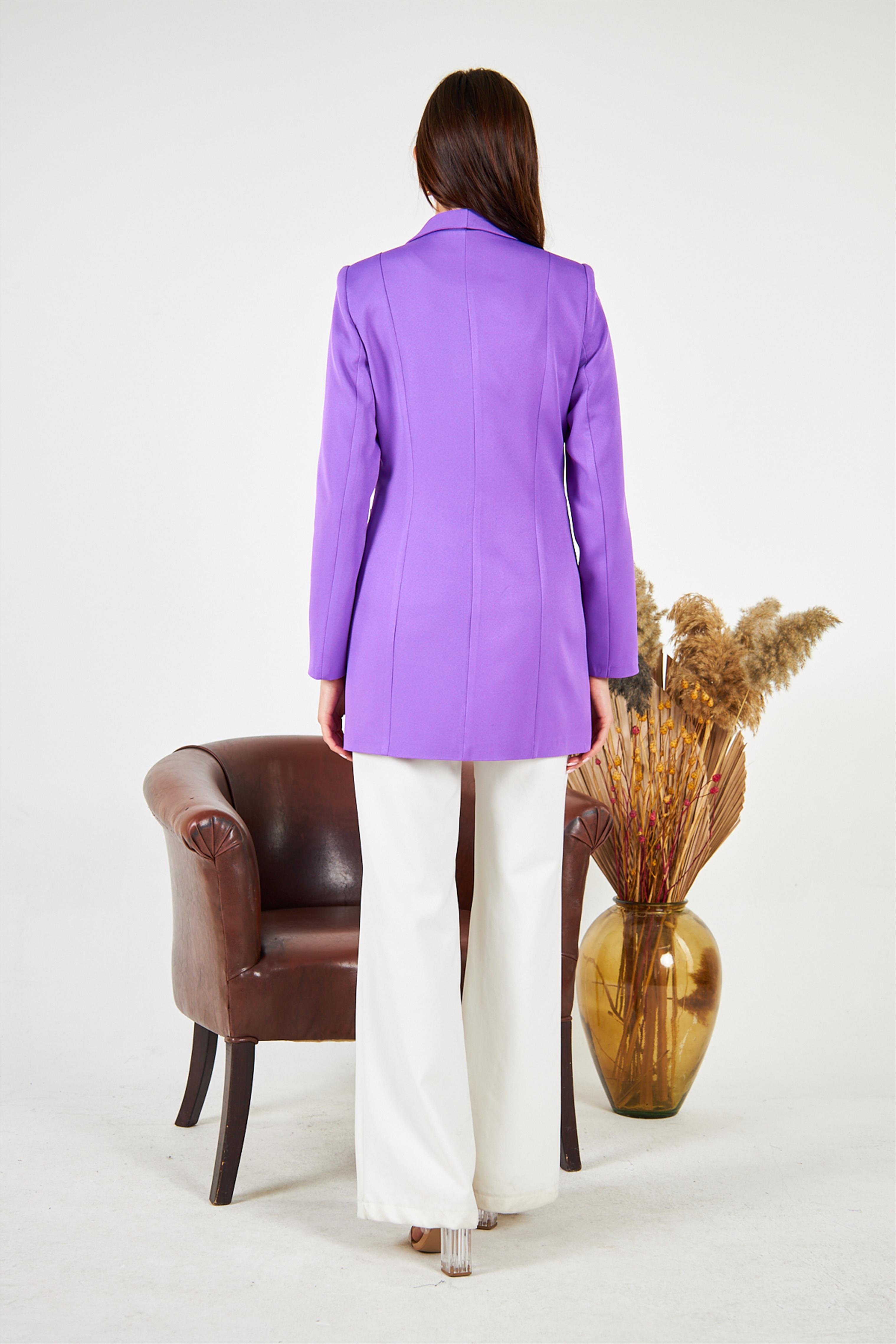 2 Düğme Geniş Yaka Ceket Mor