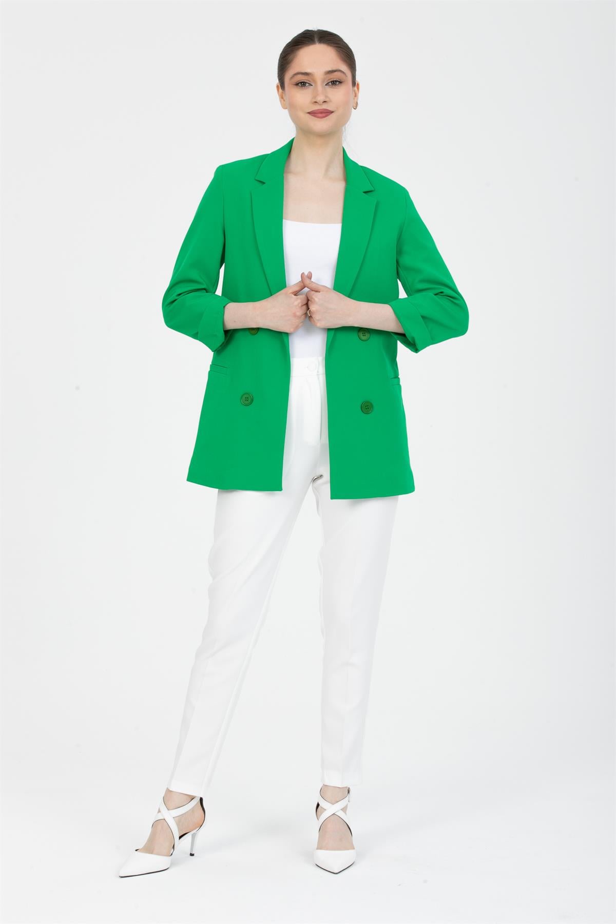 4 Düğme Astarlı Ceket Yeşil