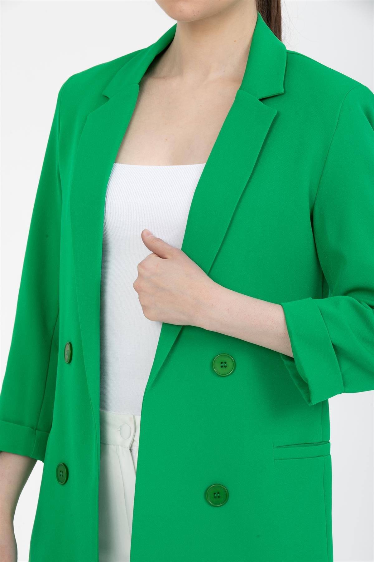 4 Düğme Astarlı Ceket Yeşil