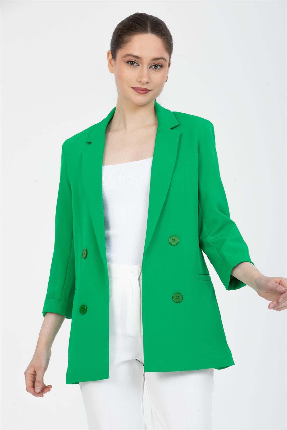 4 Düğme Astarlı Ceket Yeşil