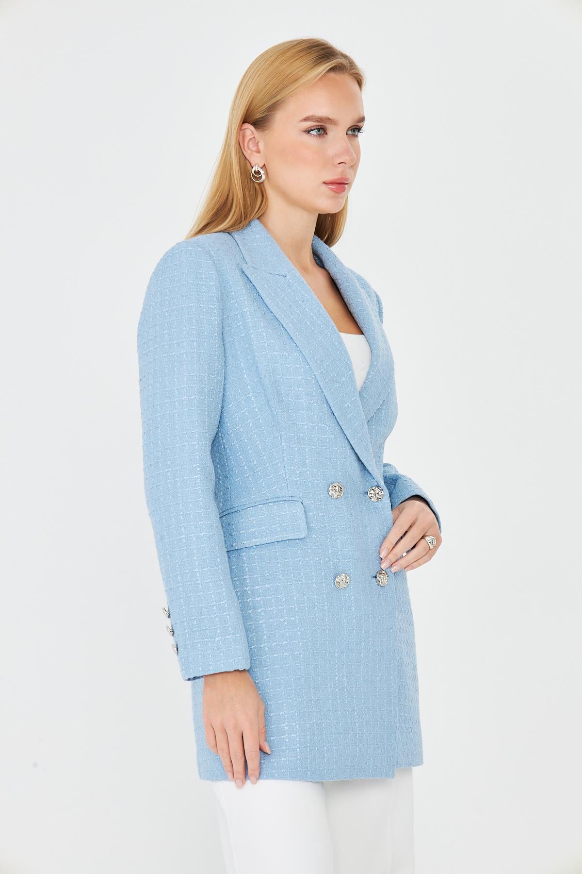 4 Düğmeli Kruvaze Tüvit Ceket Bebe Mavi