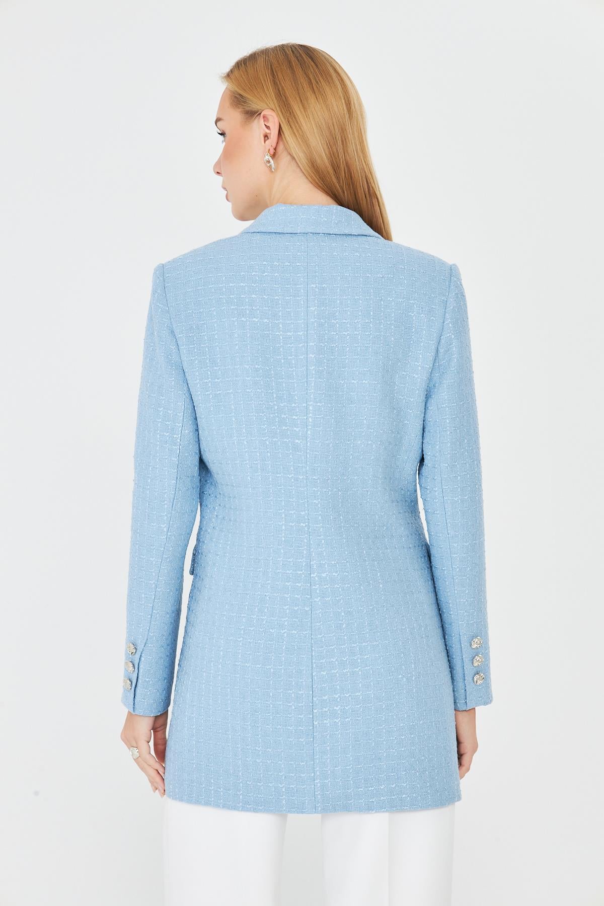 4 Düğmeli Kruvaze Tüvit Ceket Bebe Mavi