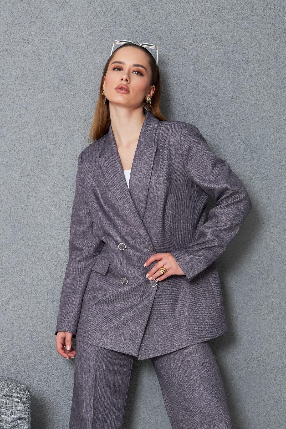 4 Düğmeli Kruvaze Yünefekt Takım Antrasit